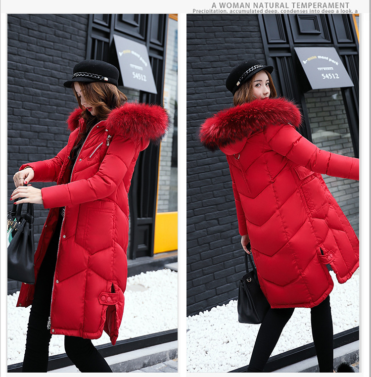 Winter down cotton - padded jacket for women with medium and long hair collars, slim and thickened over knee cotton - padded jackets