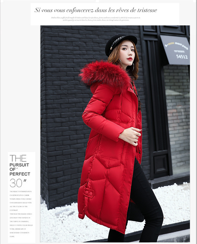 Winter down cotton - padded jacket for women with medium and long hair collars, slim and thickened over knee cotton - padded jackets