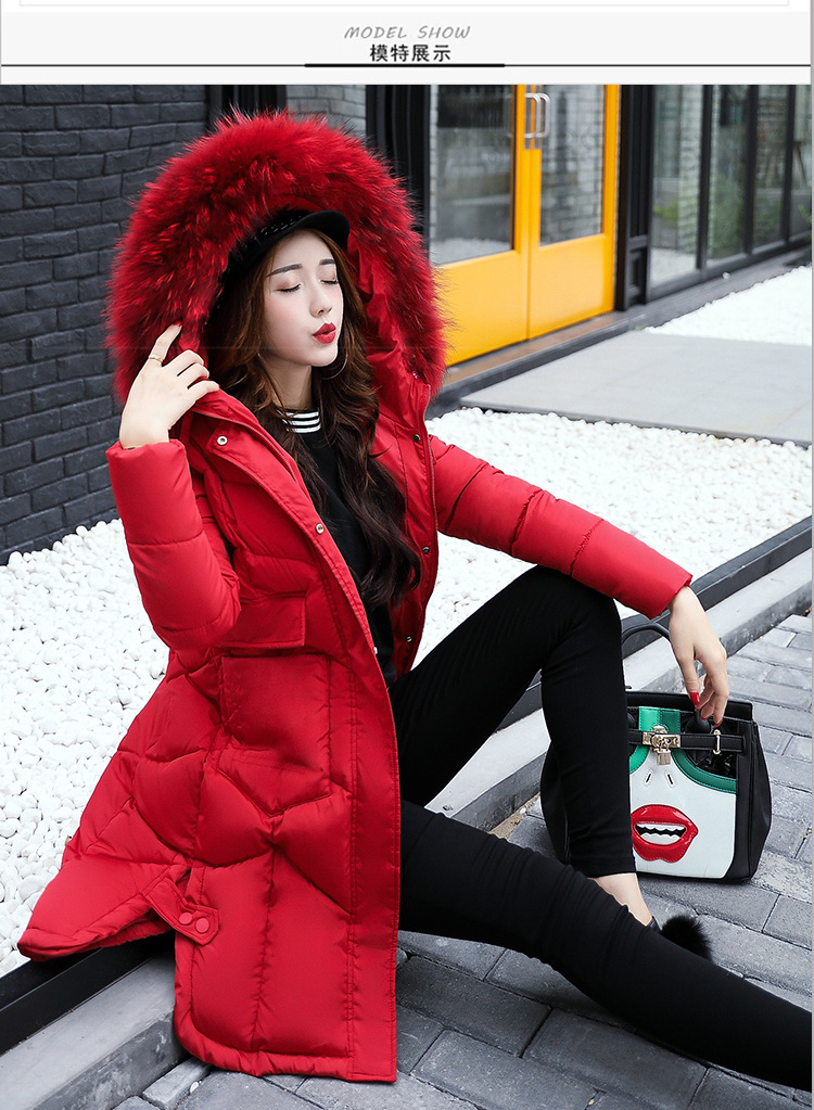 Winter down cotton - padded jacket for women with medium and long hair collars, slim and thickened over knee cotton - padded jackets