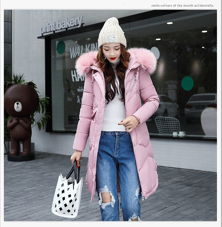 Winter down cotton - padded jacket for women with medium and long hair collars, slim and thickened over knee cotton - padded jackets
