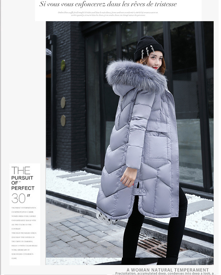 Winter down cotton - padded jacket for women with medium and long hair collars, slim and thickened over knee cotton - padded jackets
