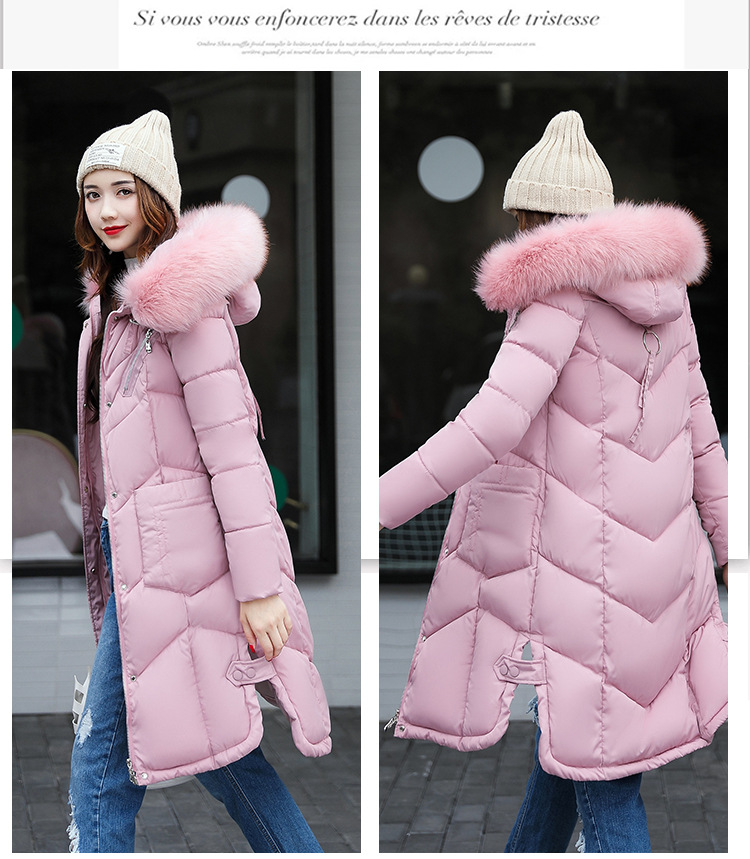 Winter down cotton - padded jacket for women with medium and long hair collars, slim and thickened over knee cotton - padded jackets