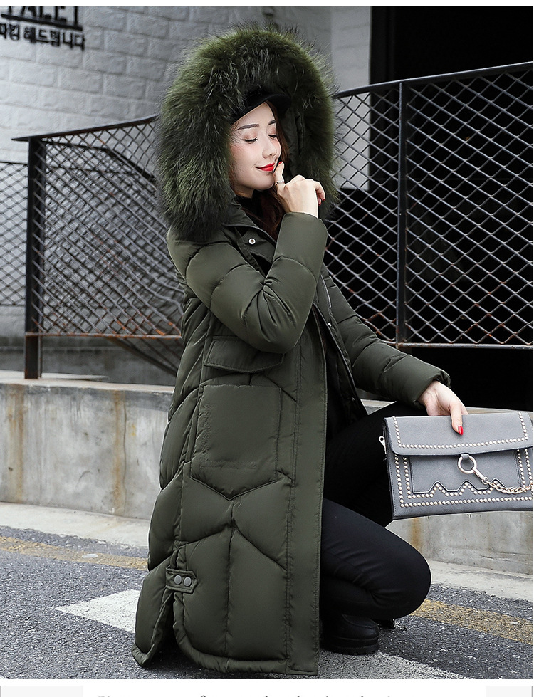 Winter down cotton - padded jacket for women with medium and long hair collars, slim and thickened over knee cotton - padded jackets