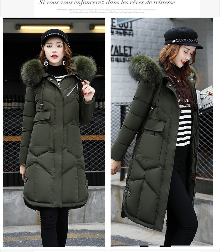 Winter down cotton - padded jacket for women with medium and long hair collars, slim and thickened over knee cotton - padded jackets