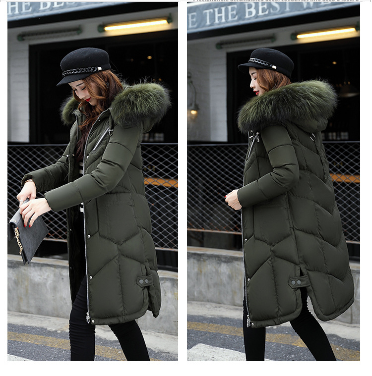 Winter down cotton - padded jacket for women with medium and long hair collars, slim and thickened over knee cotton - padded jackets