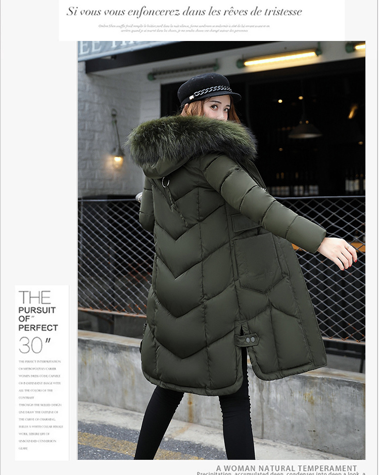 Winter down cotton - padded jacket for women with medium and long hair collars, slim and thickened over knee cotton - padded jackets