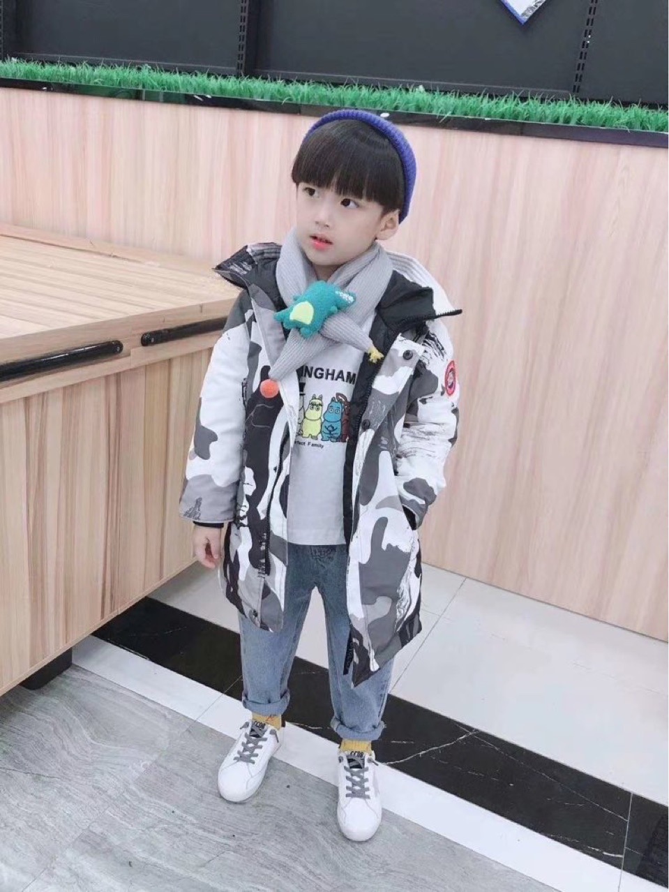 Big Goose Children's down Jacket 2021 New Mid-Length Thickened Camouflage Boys' Girls' Jackets Coat Fashion