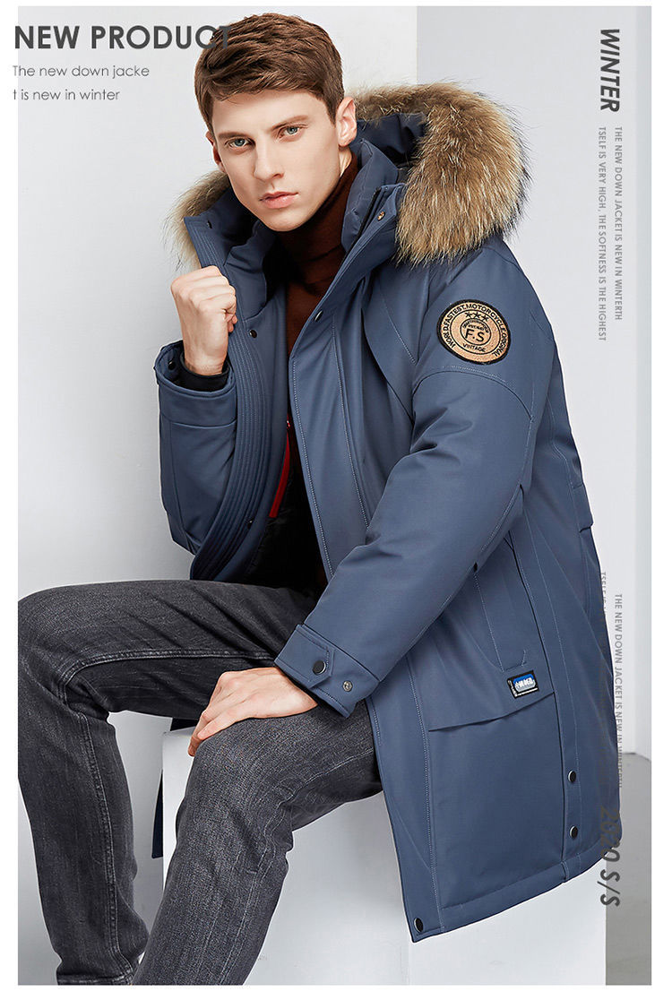 Down Jacket Men's Mid-Length Extremely Cold Big Fur Collar New Thickened Handsome Cold-Proof Winter Men's Jackets Trendy