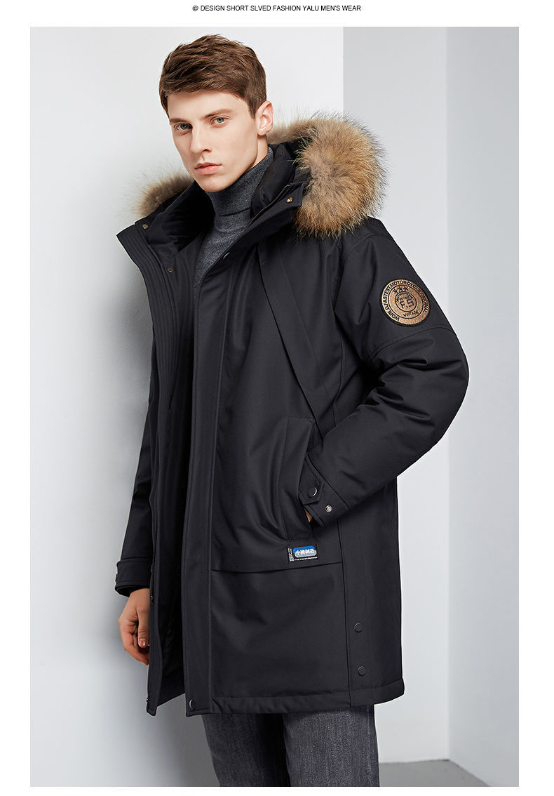 Down Jacket Men's Mid-Length Extremely Cold Big Fur Collar New Thickened Handsome Cold-Proof Winter Men's Jackets Trendy