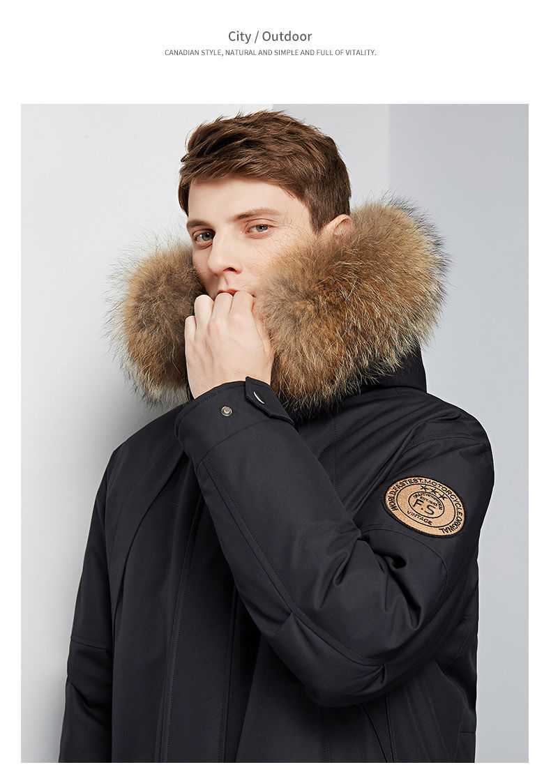 Down Jacket Men's Mid-Length Extremely Cold Big Fur Collar New Thickened Handsome Cold-Proof Winter Men's Jackets Trendy