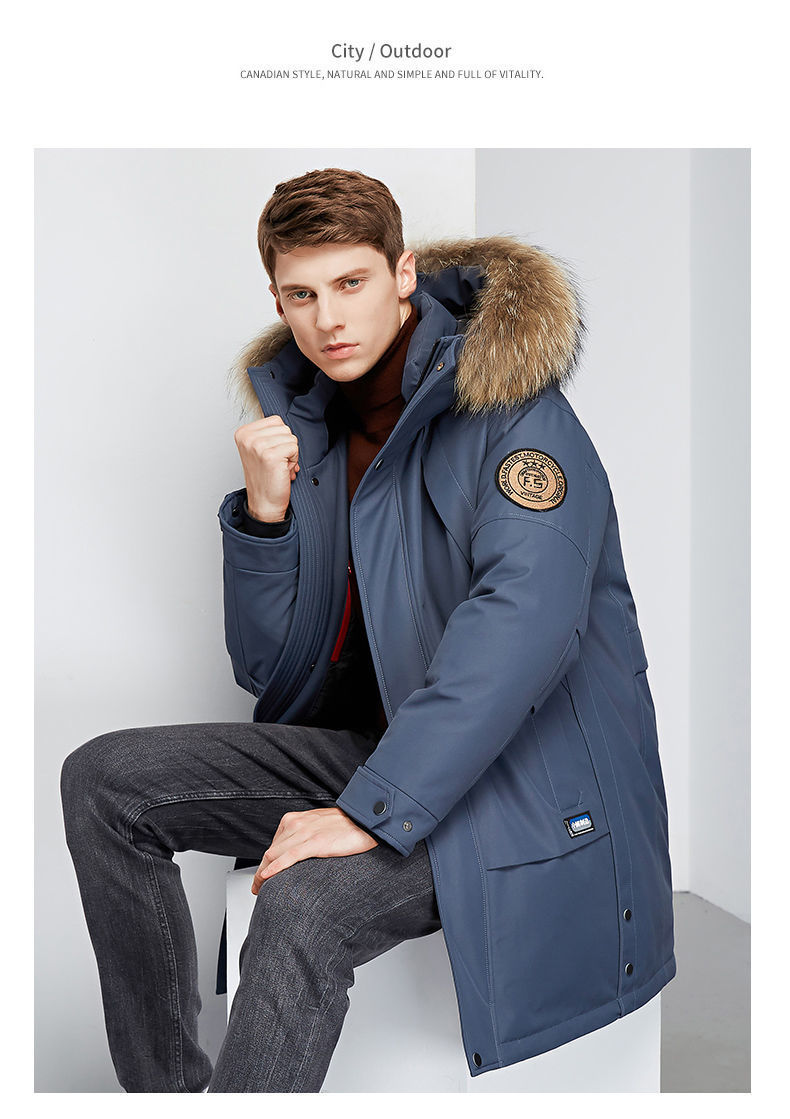 Down Jacket Men's Mid-Length Extremely Cold Big Fur Collar New Thickened Handsome Cold-Proof Winter Men's Jackets Trendy