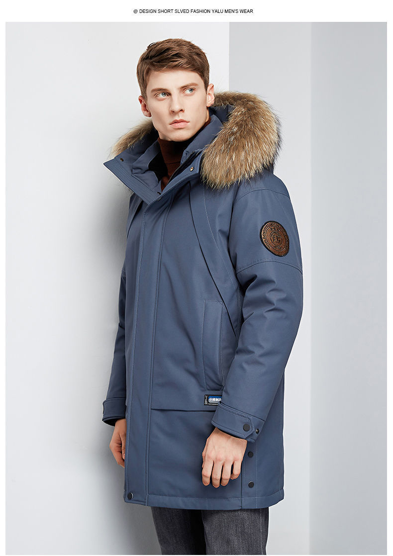 Down Jacket Men's Mid-Length Extremely Cold Big Fur Collar New Thickened Handsome Cold-Proof Winter Men's Jackets Trendy