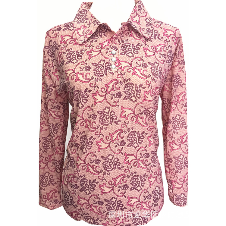 2019 new middle-aged and elderly women&#039;s spring wear long-sleeve mom ice silk lapel plain long-sleeve T-shirt clothing small