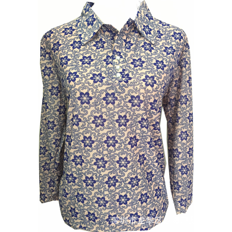 2019 new middle-aged and elderly women's spring wear long-sleeve mom ice silk lapel plain long-sleeve T-shirt clothing small