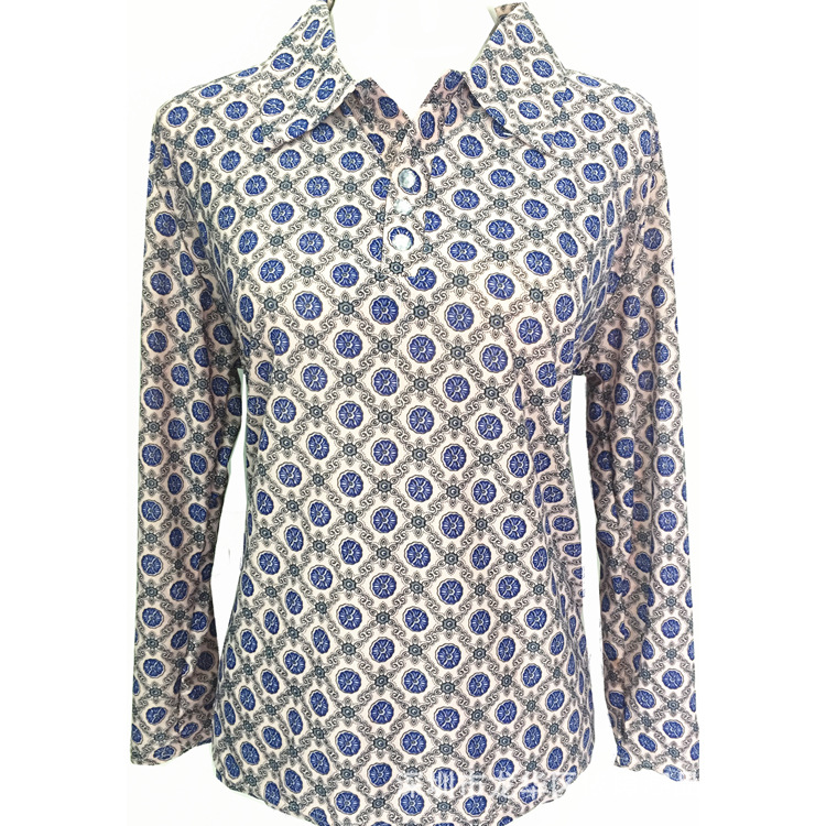 2019 new middle-aged and elderly women's spring wear long-sleeve mom ice silk lapel plain long-sleeve T-shirt clothing small