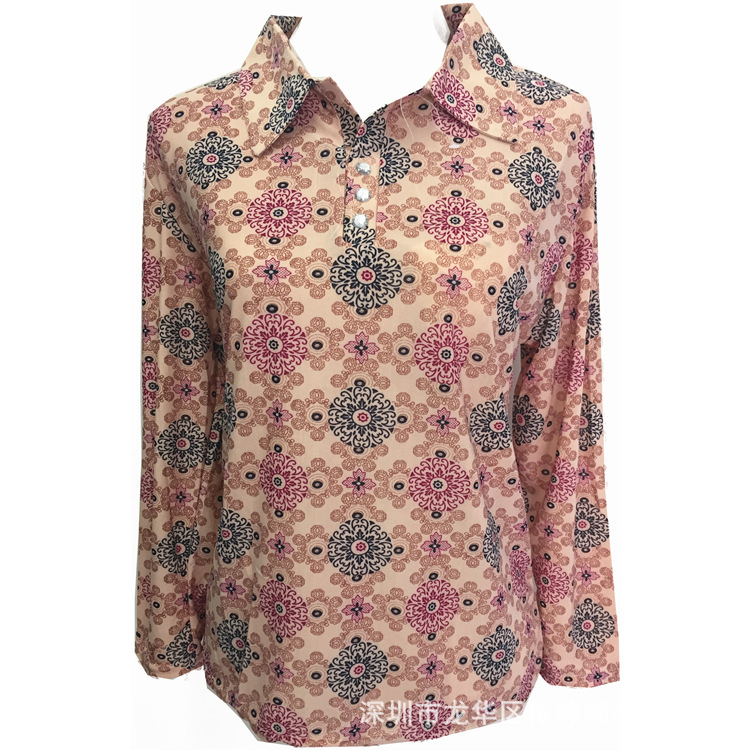 2019 new middle-aged and elderly women's spring wear long-sleeve mom ice silk lapel plain long-sleeve T-shirt clothing small