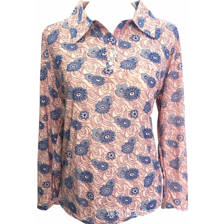 2019 new middle-aged and elderly women's spring wear long-sleeve mom ice silk lapel plain long-sleeve T-shirt clothing small