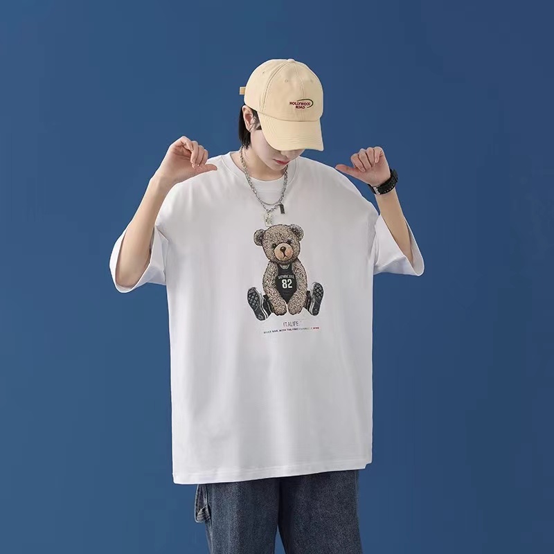 Summer Cartoon Short Sleeve T-shirt Men&#039;s Trendy All-Match Loose Half Sleeve Student Top Ins Couple Half Sleeve