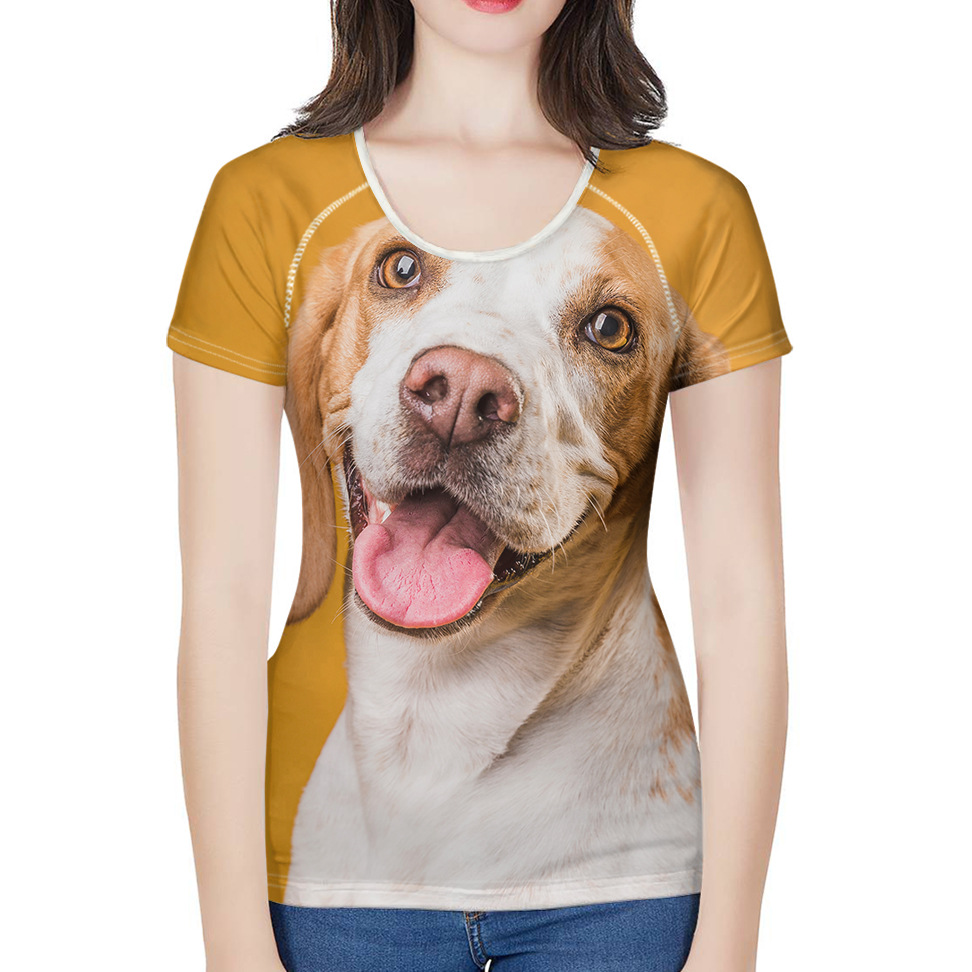 Cross-Border Women&#039;s Short Sleeve T Shirt Customized 3D Animal Print Slim-Fit Women&#039;s Top T-shirt One Piece Dropshipping