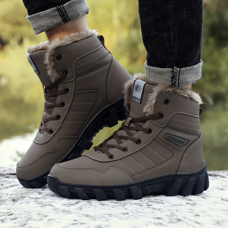 Cross-Border Snow Boots Men&#039;s New Fleece-Lined Thickened Martin Boots Large Size High Cotton-Padded Shoes Waterproof Non-Slip Outdoor Climbing Boots