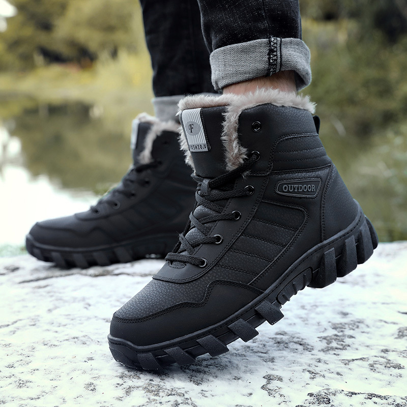 Cross-Border Snow Boots Men&#039;s New Fleece-Lined Thickened Martin Boots Large Size High Cotton-Padded Shoes Waterproof Non-Slip Outdoor Climbing Boots