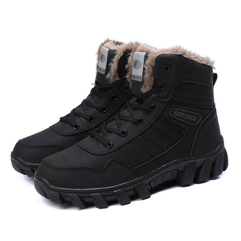 Cross-Border Snow Boots Men&#039;s New Fleece-Lined Thickened Martin Boots Large Size High Cotton-Padded Shoes Waterproof Non-Slip Outdoor Climbing Boots