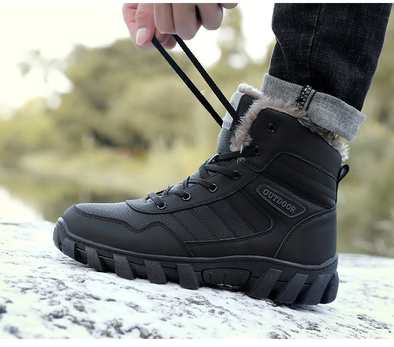 Cross-Border Snow Boots Men's New Fleece-Lined Thickened Martin Boots Large Size High Cotton-Padded Shoes Waterproof Non-Slip Outdoor Climbing Boots