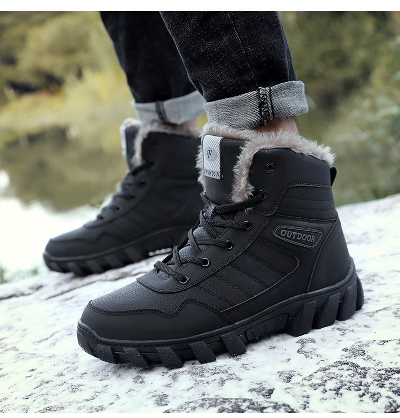 Cross-Border Snow Boots Men's New Fleece-Lined Thickened Martin Boots Large Size High Cotton-Padded Shoes Waterproof Non-Slip Outdoor Climbing Boots