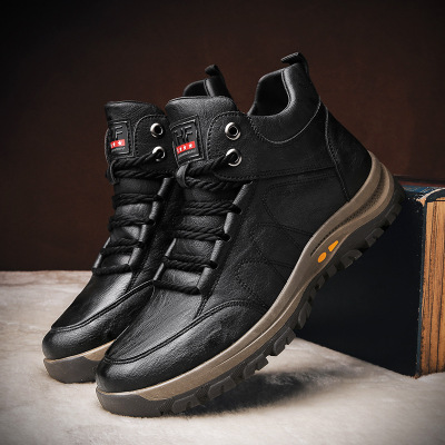 Men&#039;s Shoes Cotton-Padded Shoes with Velvet 2020 Winter High-Top Leisure Climbing Trendy Shoes Men&#039;s Trendy Wild Leather Shoes Autumn New