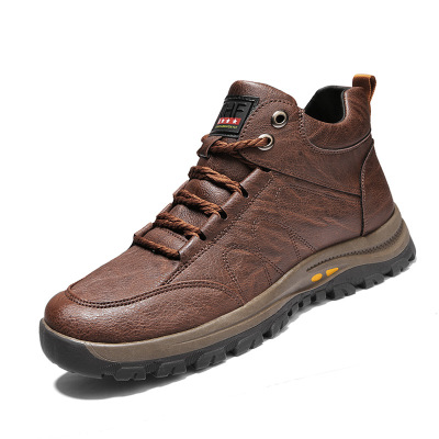 Men&#039;s Shoes Cotton-Padded Shoes with Velvet 2020 Winter High-Top Leisure Climbing Trendy Shoes Men&#039;s Trendy Wild Leather Shoes Autumn New