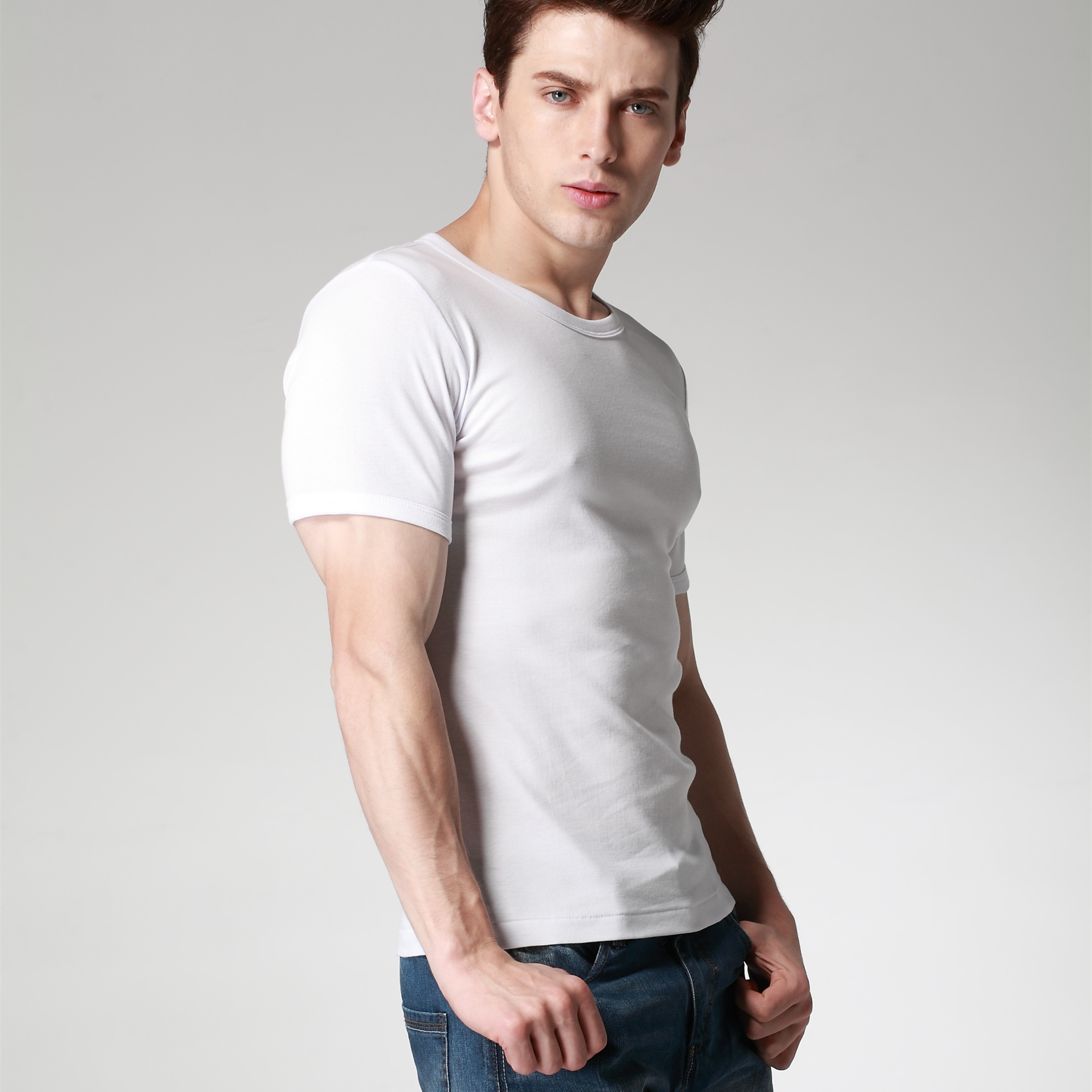 Men&#039;s Short-Sleeved Close-Fitting round Neck V-neck Solid Color Spring and Summer Pure Cotton Undershirt Comfortable Bottoming Shirt Vest Trendy T-shirt