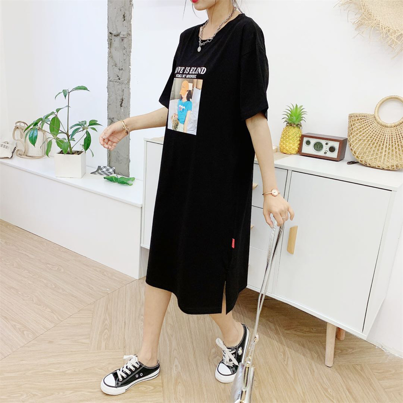 Long T-shirt Skirt Summer 2020 New Korean Style Internet Celebrity Mid-Length Loose Casual Print Knee-Length Short-Sleeved T-shirt Women&#039;s Fashion