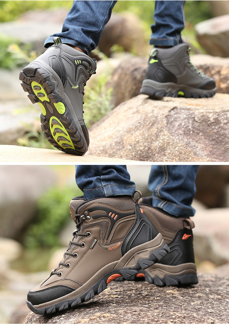 Cross-Border Large Size Middle High Top Worker Boot Outdoor Climbing Boots Men's Waterproof Non-Slip Travel Shoes Hiking Boots Men's Boots Wholesale