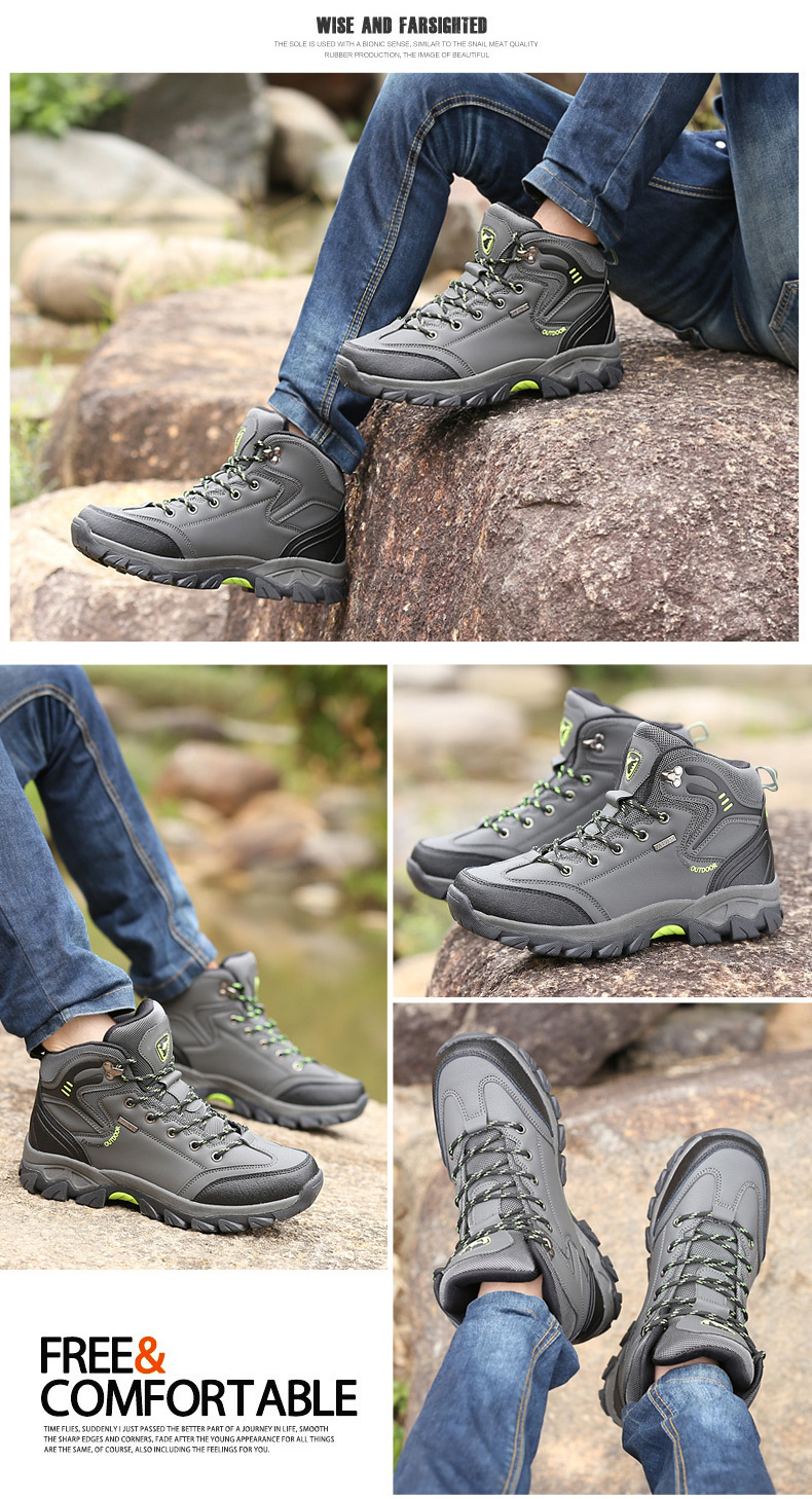 Cross-Border Large Size Middle High Top Worker Boot Outdoor Climbing Boots Men's Waterproof Non-Slip Travel Shoes Hiking Boots Men's Boots Wholesale