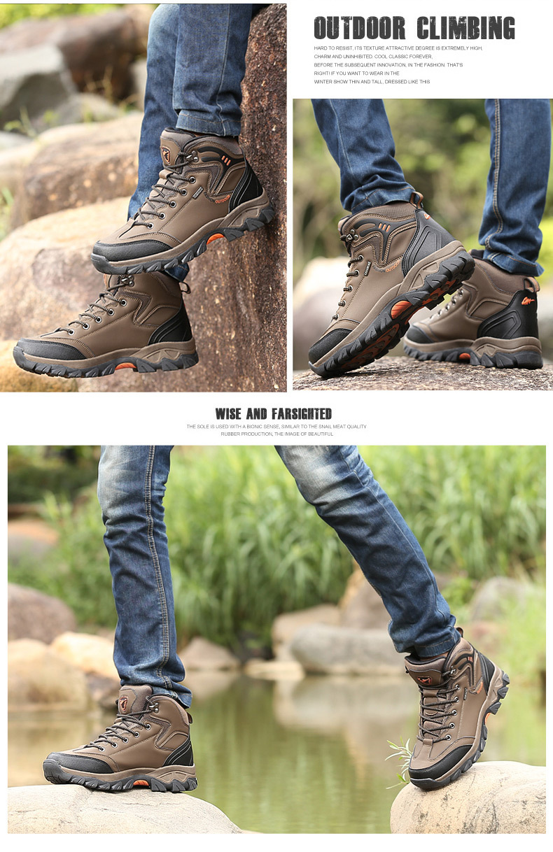 Cross-Border Large Size Middle High Top Worker Boot Outdoor Climbing Boots Men's Waterproof Non-Slip Travel Shoes Hiking Boots Men's Boots Wholesale