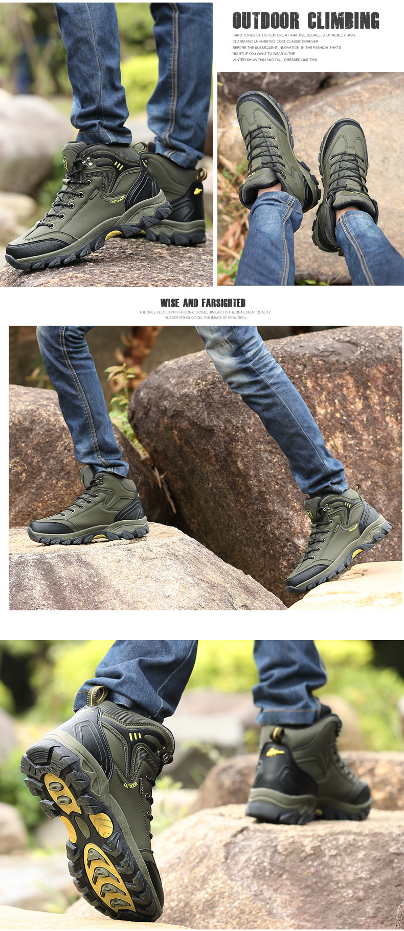 Cross-Border Large Size Middle High Top Worker Boot Outdoor Climbing Boots Men's Waterproof Non-Slip Travel Shoes Hiking Boots Men's Boots Wholesale