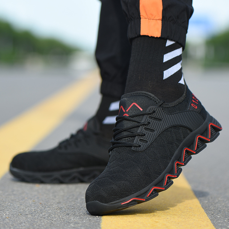 New Cross-Border Work Shoes Men&#039;s Anti-Smashing and Anti-Penetration Flying Woven Safety Shoe Steel Head Protective Footwear Factory Supply Work Shoes