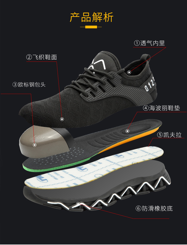 New Cross-Border Work Shoes Men's Anti-Smashing and Anti-Penetration Flying Woven Safety Shoe Steel Head Protective Footwear Factory Supply Work Shoes