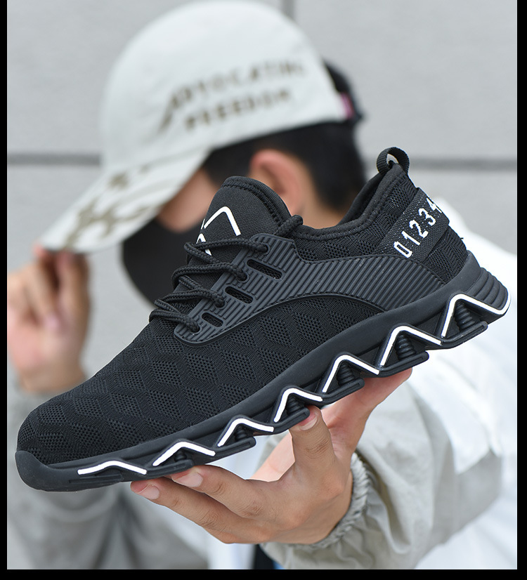 New Cross-Border Work Shoes Men's Anti-Smashing and Anti-Penetration Flying Woven Safety Shoe Steel Head Protective Footwear Factory Supply Work Shoes