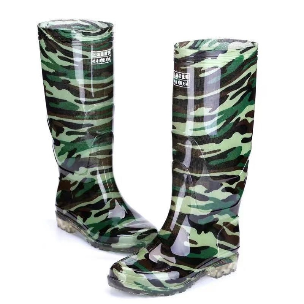 Camouflage Men's Knee-High Rain Boots Waterproof Non-Slip Rain Boots Tendon Bottom Wear-Resistant Construction Site Kitchen Car Wash Fishing Protective Shoes