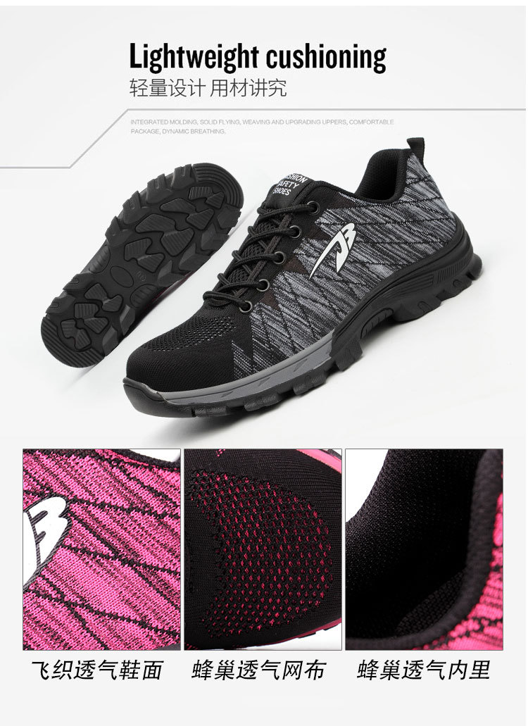 Manufacturers Supply Flying Woven Breathable Work Shoes Anti-Smashing and Anti-Penetration Four Seasons Work Shoes Safety Shoes Mountaineering Protective Footwear