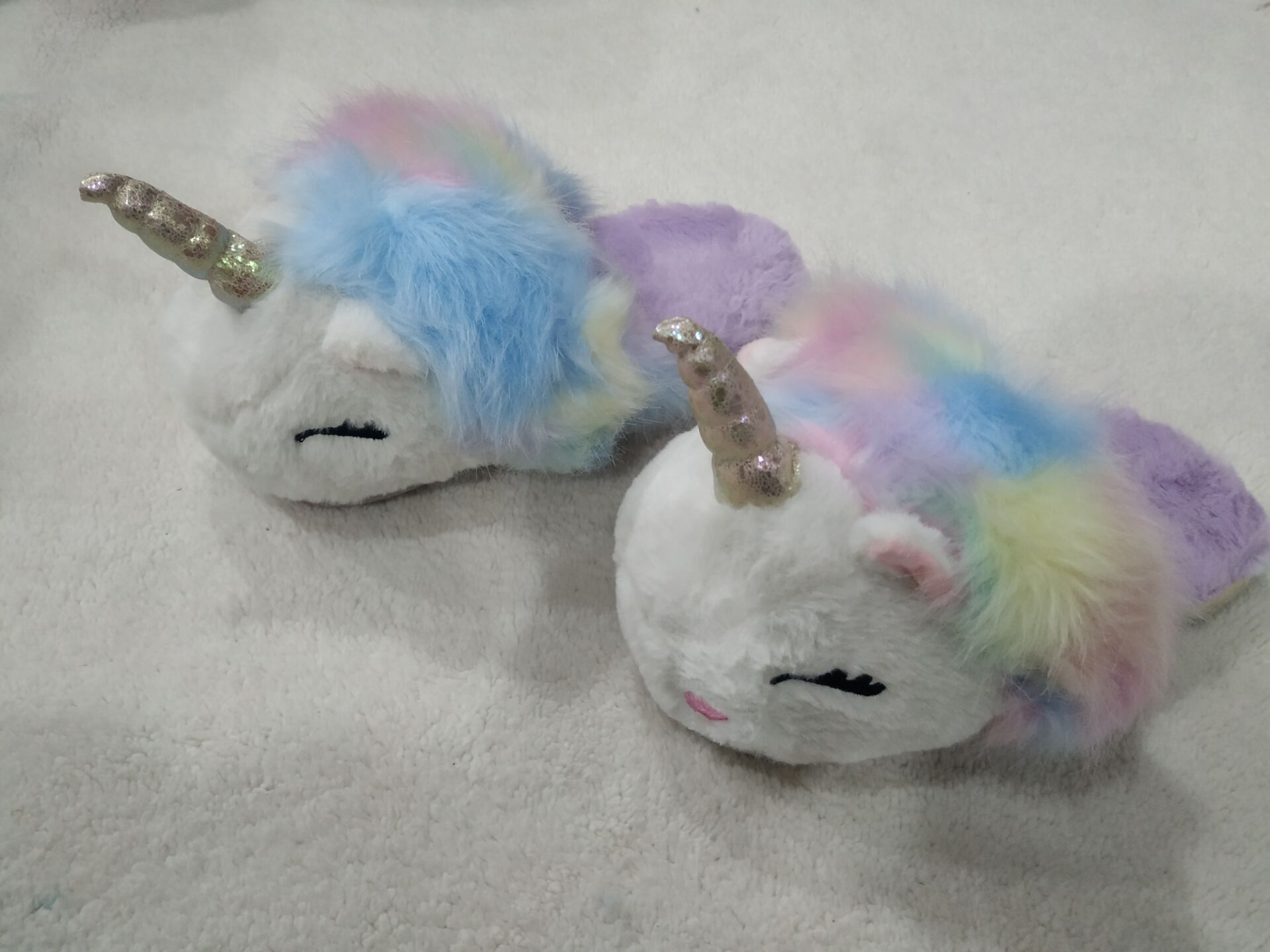 New Unicorn Colorful Rainbow Cute Long Fur Hard Bottom Home Warm Autumn and Winter Parent-Child Home Cartoon Cotton Slippers New Unicorn Colorful Rainbow Cute Long Fur Hard Bottom Home Warm Autumn and Winter Parent-Child Home Cartoon Cotton Slippers