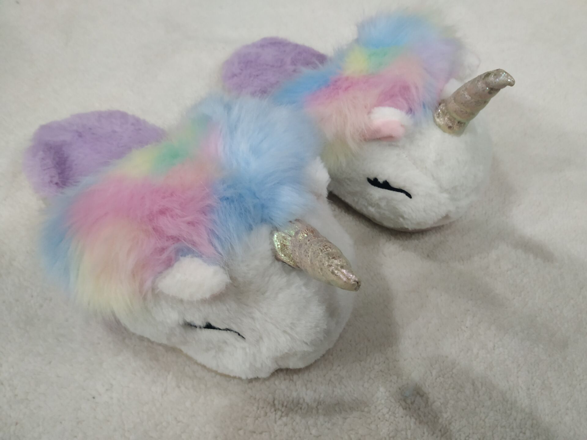 New Unicorn Colorful Rainbow Cute Long Fur Hard Bottom Home Warm Autumn and Winter Parent-Child Home Cartoon Cotton Slippers New Unicorn Colorful Rainbow Cute Long Fur Hard Bottom Home Warm Autumn and Winter Parent-Child Home Cartoon Cotton Slippers
