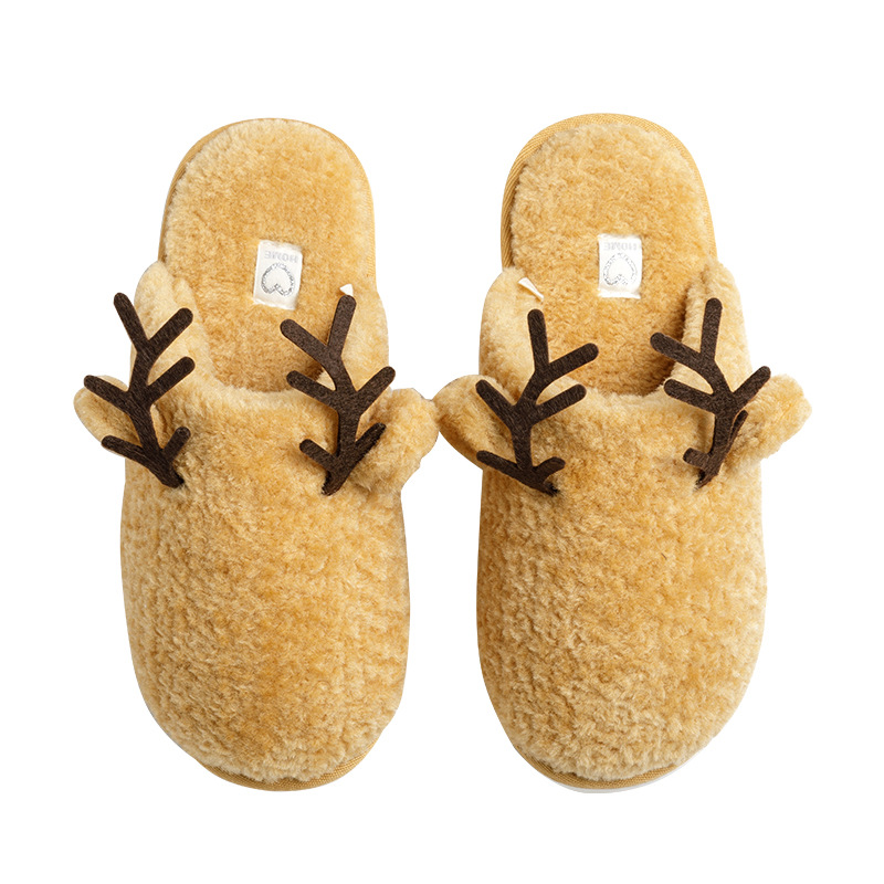 202020new Winter Home Men&#039;s Shoes Furry Breathable Cotton Home Confinement Shoes Wear-Resistant Warm Antler Cotton Slippers