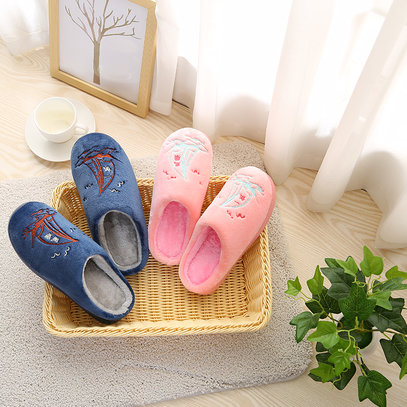 Korean version of the new autumn and winter home couple thickening warm men and women cotton slippers