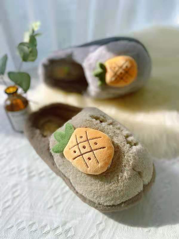 Cotton Slippers Female 2021 Autumn and Winter Cartoon Cute Fruit Fleece-Lined Warm Confinement Home Couple Thickened Non-Slip Men