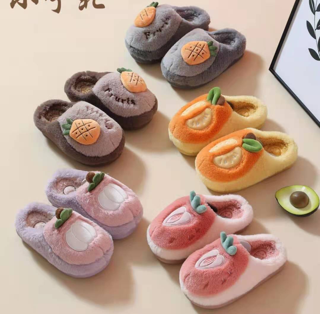 Cotton Slippers Female 2021 Autumn and Winter Cartoon Cute Fruit Fleece-Lined Warm Confinement Home Couple Thickened Non-Slip Men