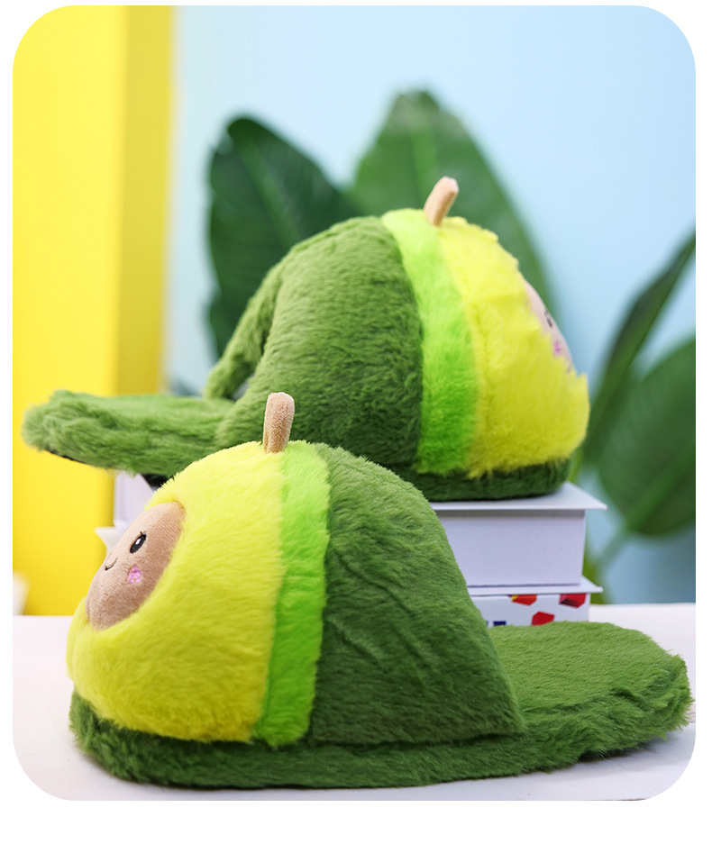 Winter Warm Avocado Cotton Slippers Plush Cotton Shoes Cute Cartoon Home Couple Thickened Non-Slip Soft Bottom Comfortable