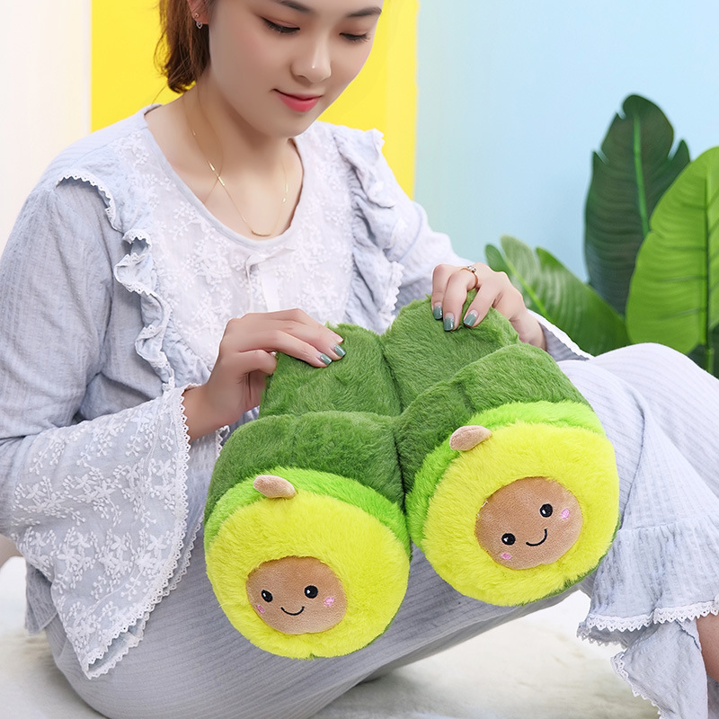 Winter Warm Avocado Cotton Slippers Plush Cotton Shoes Cute Cartoon Home Couple Thickened Non-Slip Soft Bottom Comfortable