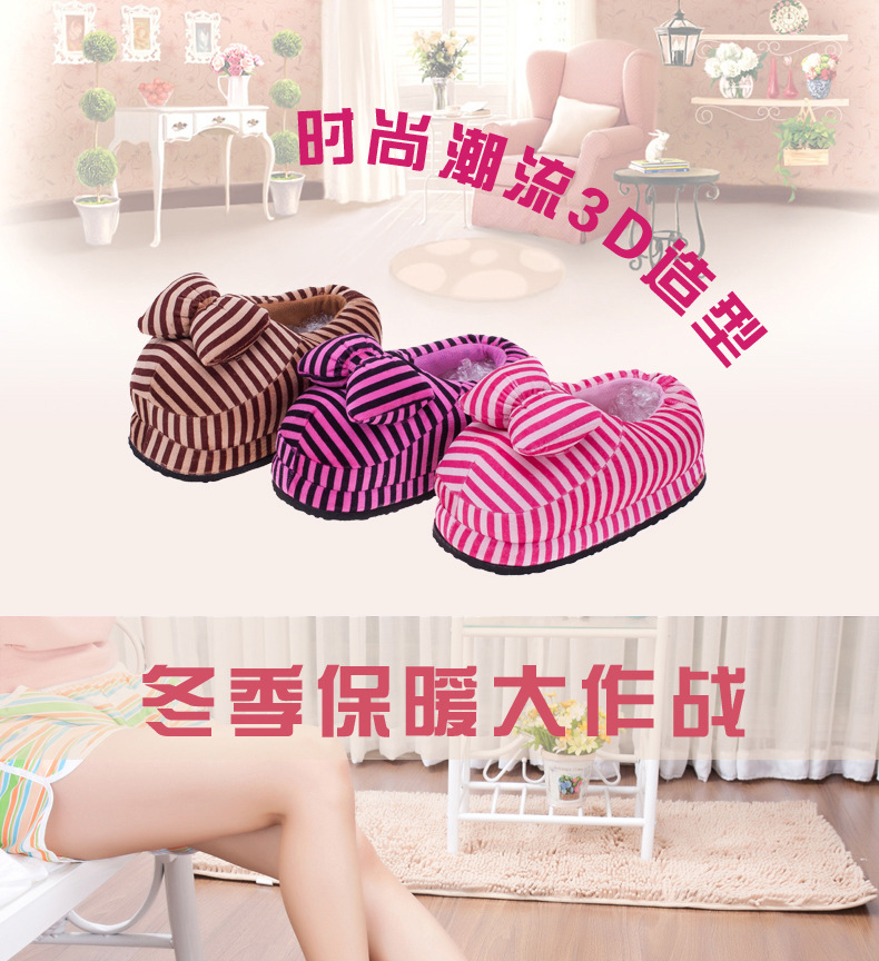 Winter New Striped Bag Heel Cotton Shoes Wholesale Indoor Home Cartoon Cotton Slippers Factory Direct Sales Agent